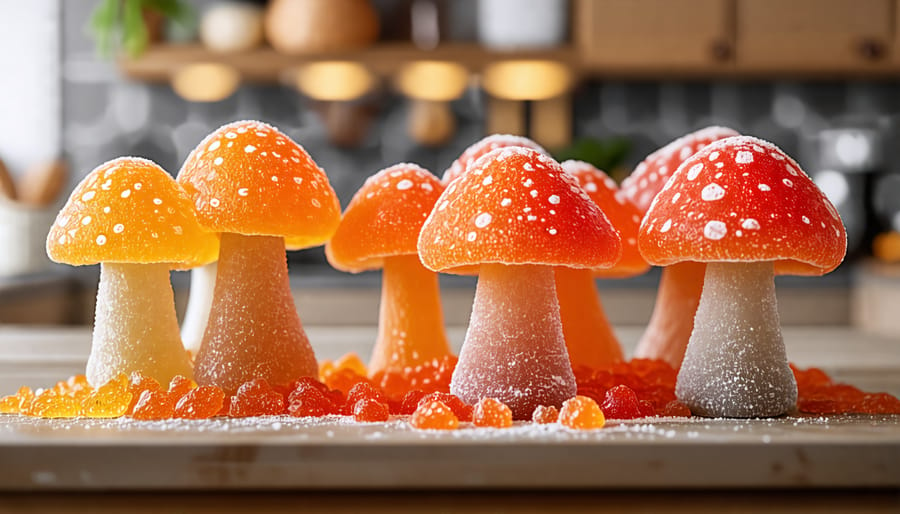 A person mixing ingredients and pouring them into molds to make mushroom gummies