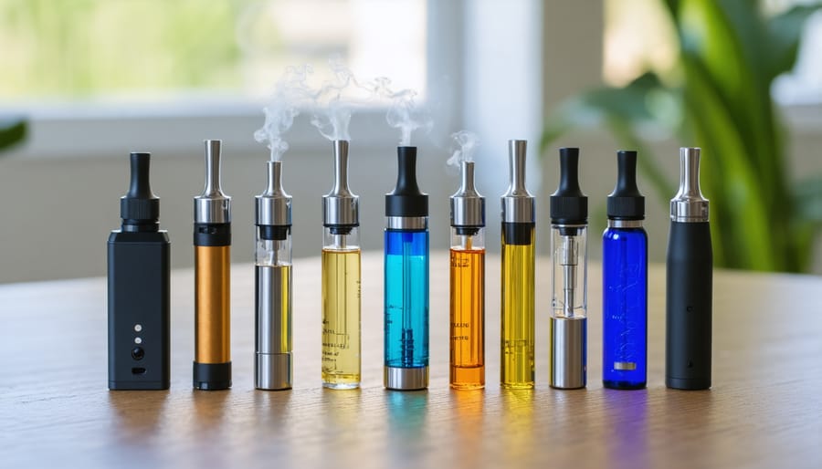 Different types of vaping devices and e-liquids commonly used by teens