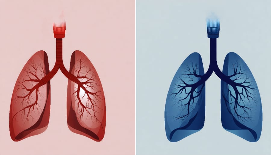 Comparison showing healthy lungs versus lungs affected by vaping, highlighting respiratory health risks