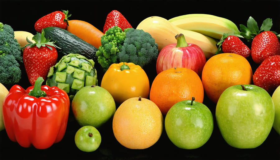 Assortment of fruits and vegetables illustrating healthy snacking choices for kids